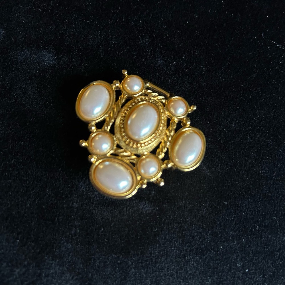 Vtg Paquette Signed Brooch Gold Pearl pin